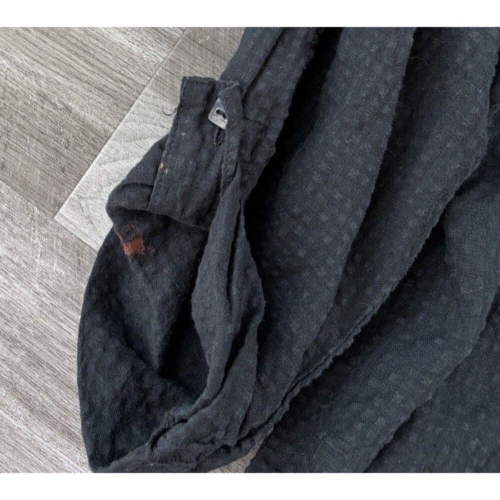 FLAX Linen Blend Mandarin Collar Shirt Womens L Black Waffle Texture Tunic - Picture 4 of 6